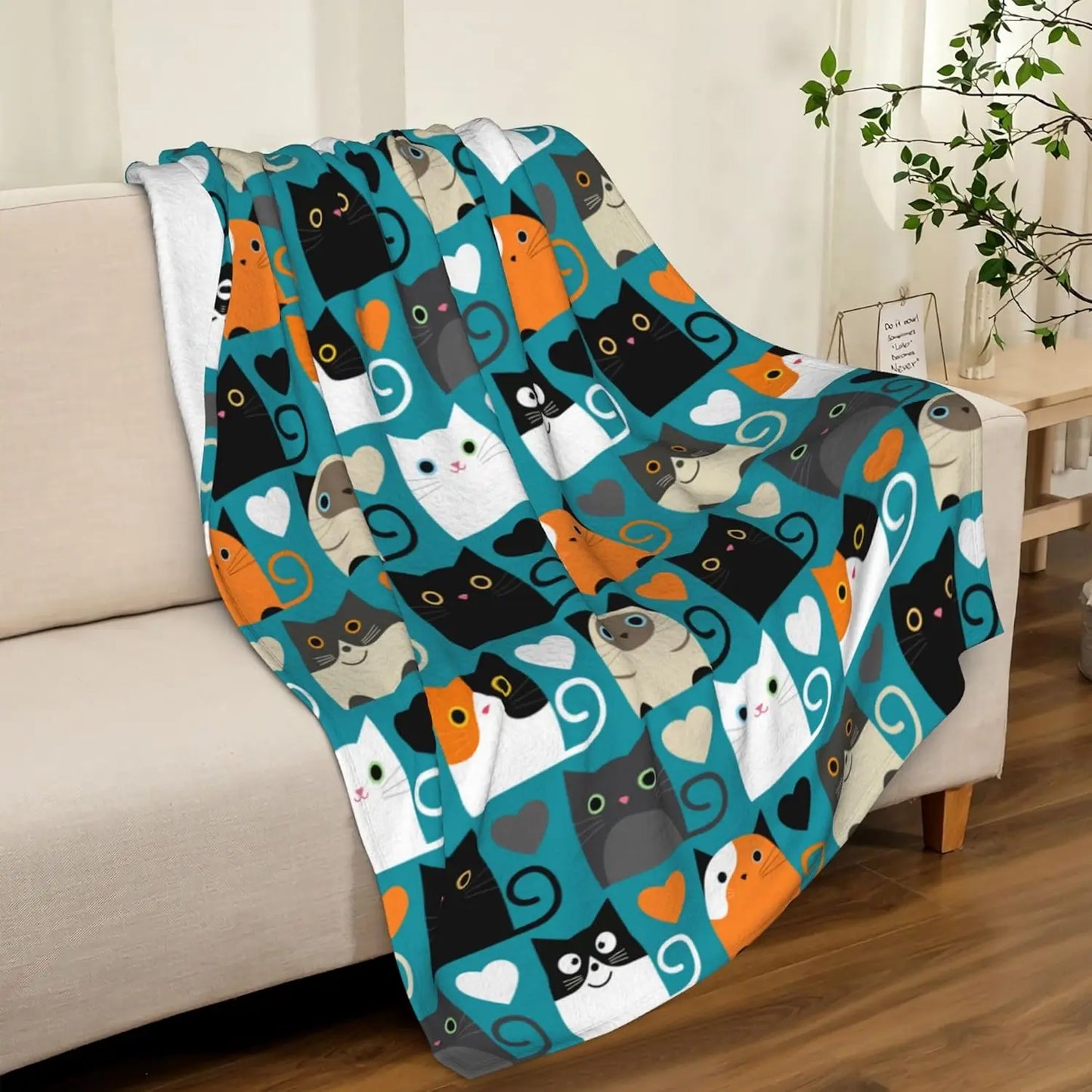 Soft Cozy Flannel Throw Blanket Lightweight For Cat Lovers