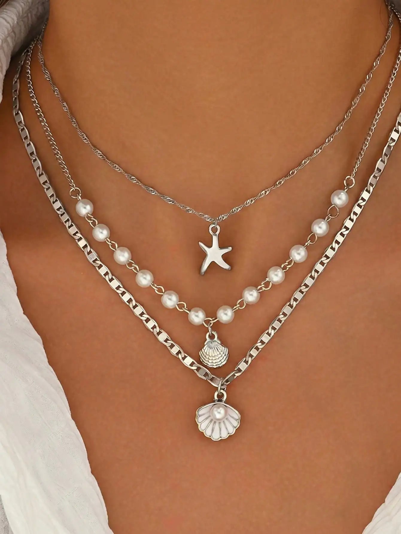 Bohemian Starfish Pearl Pendant Necklace For Beach Vacation Travel