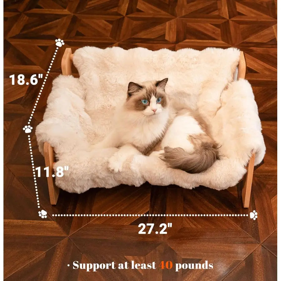 Elevated Wooden Cat Couch Bed With Removable Washable Fluffy Cover