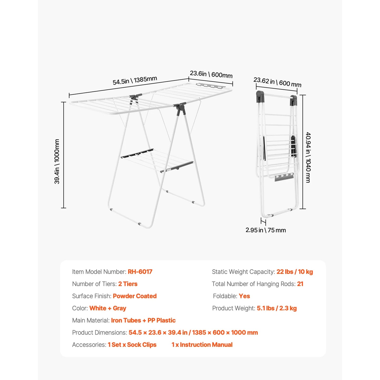 Foldable Clothes Drying Rack Outdoor Indoor With Sock Clips