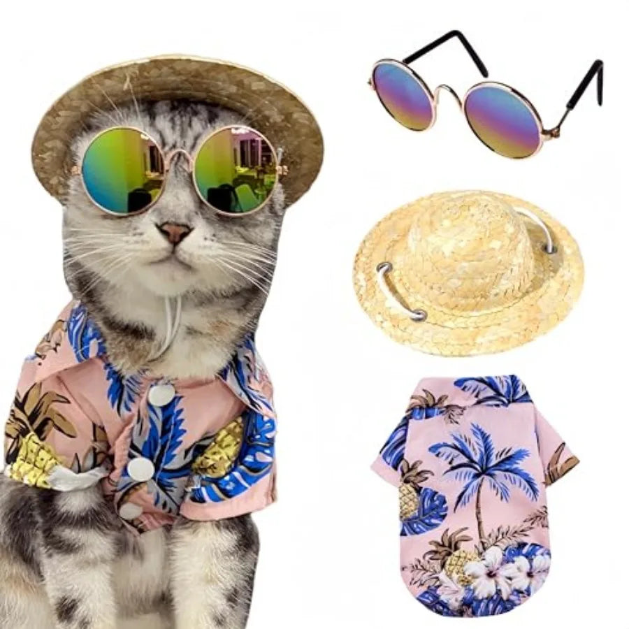 Pet Shirt Summer Breathable Pet Dog Hawaiian Costume Pet Cat Sunglasses Hawaii for Pink