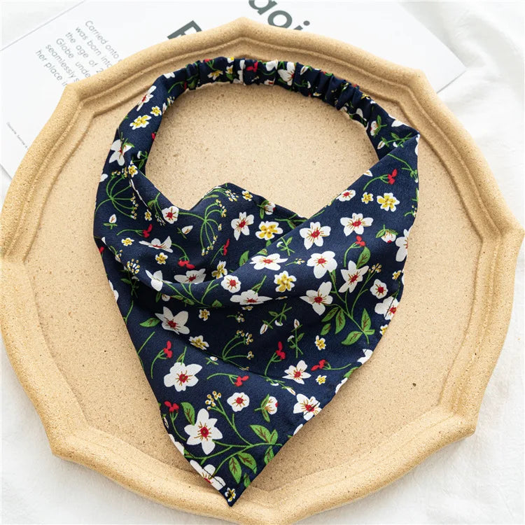 Summer Vintage Print Flower Beach Bandana Hair Scarf Fashion Elastic Rubber Headbands for Women Girl Hair Accessories