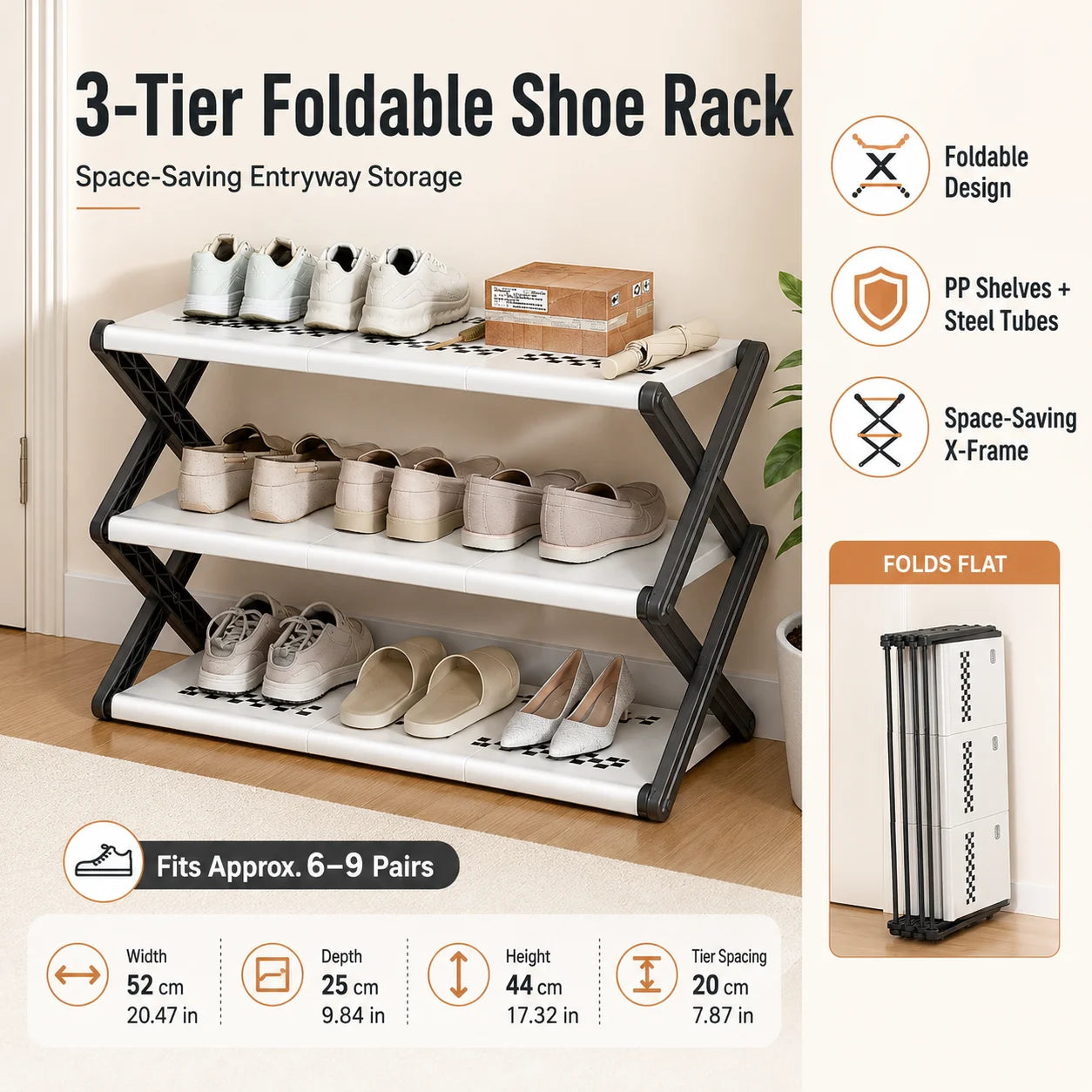 Joybos Foldable Shoe Rack With X Frame And PP Shelves No Assembly Required