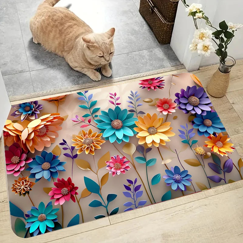 Floral Print Bathroom Mat Anti Slip Super Absorbent Shower Mat