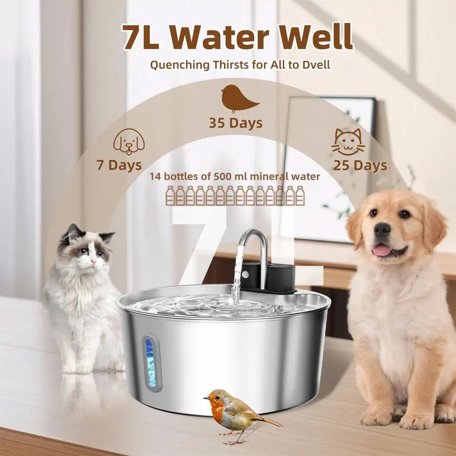 Cordless Stainless Steel Pet Water Fountain for Large Dogs
