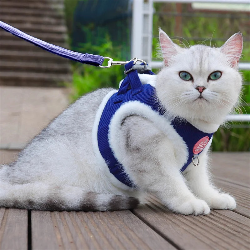 Sphynx Cat Harness Vest With Fur For Walking Leash Set