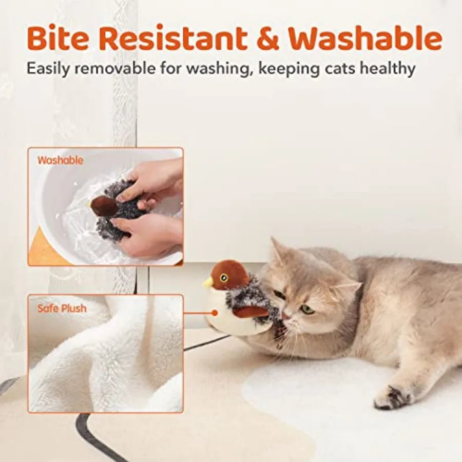 Cat Toys Rechargeable Flapping Bird Sparrow, Lifelike Chirp Tweet, Touch Activated Kitten Toy Interactive Cat Exercise Toys for