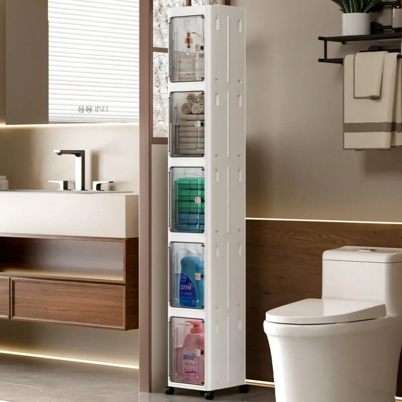 Slim Rolling Storage Cabinet with Clear Doors