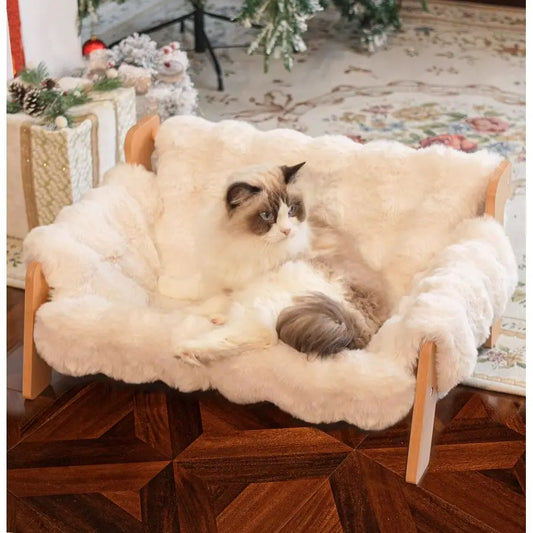 Elevated Wooden Cat Couch Bed With Removable Washable Fluffy Cover