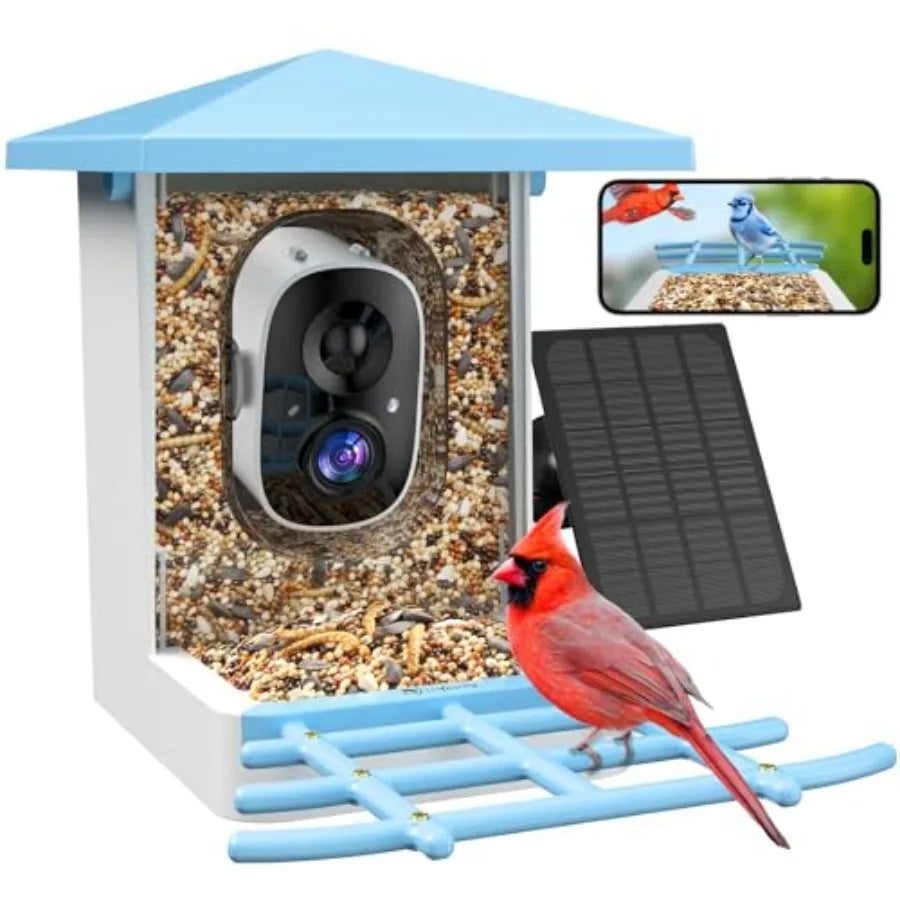 Smart Bird Feeder with Camera, 2.5K QHD, AI Identify 16000+ Birds, Dual Solar Panel, AI Auto-Capture and Motion Detection, IP