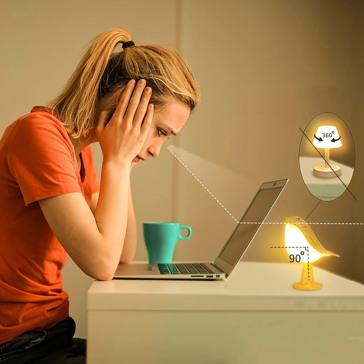 LED Bird Lamp Touch Control Three Level Dimmable USB Rechargeable