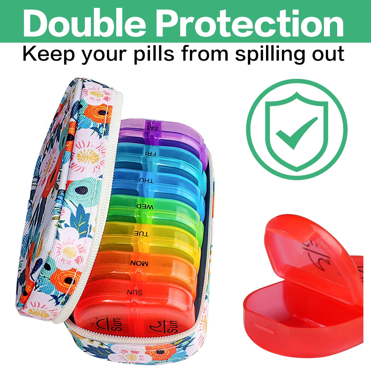 Seven Day Pill Organizer Canvas With Zip Pouch Rainbow Design