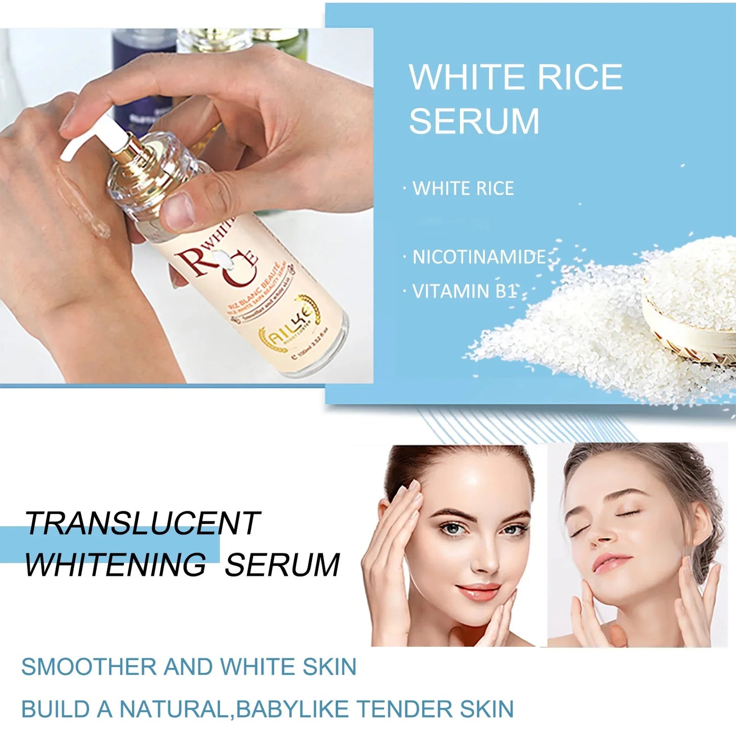 AILKE Face And Body Whitening Serum, Hydration Moisturizing, Dark Spots Remover, Skin Glowing, Even Skin Tone, 100ML/3.52 OZ