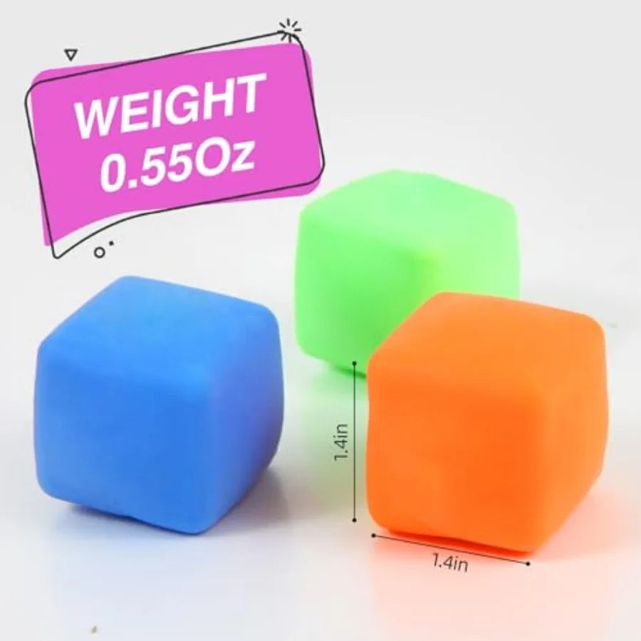 24 Pack Slow Rising Stress Cube, Dough Stress Balls Soft Fidget Squishy Toys for Anxiety Relief, Pull Stretch Classroom Prize P