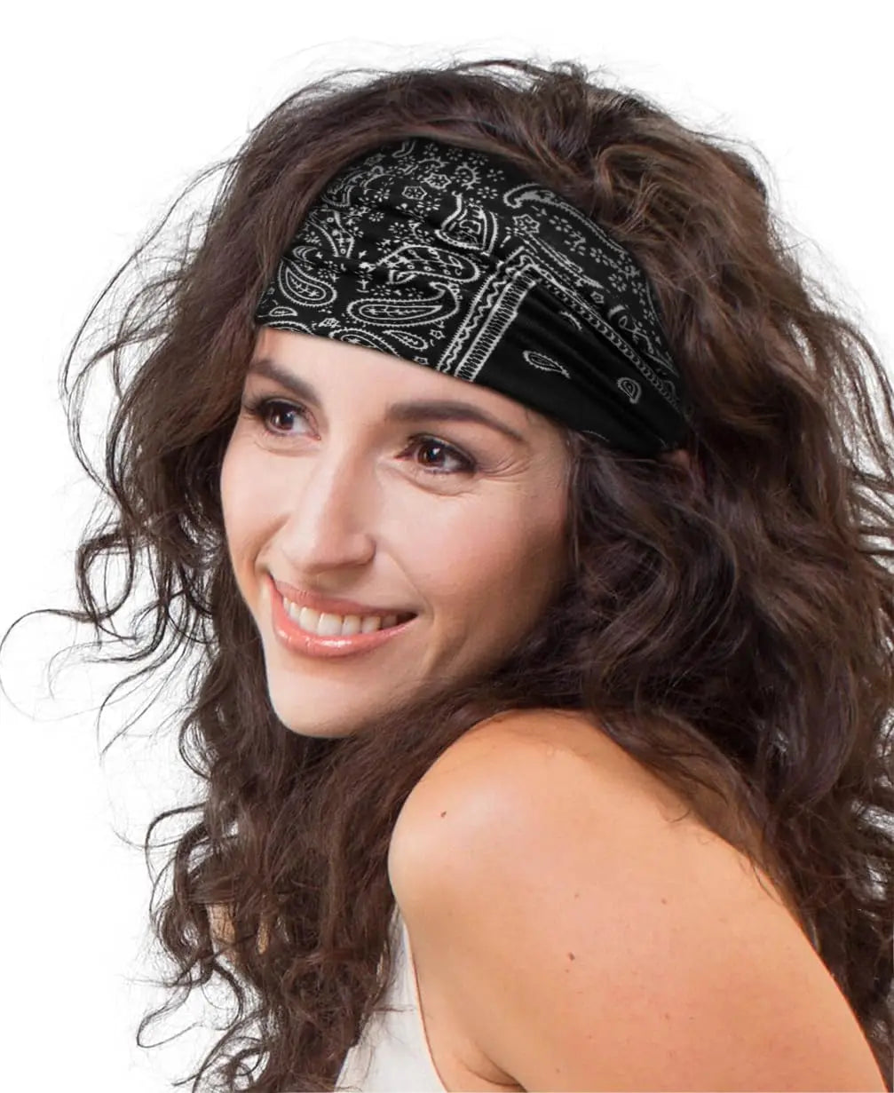 3 Pack Wide Headbands for Women Paisley Twist Hair Bands Stretchy Cross Head Turban Bandana Valentine's Day Non Slip Exercise Hair Wraps Accessories