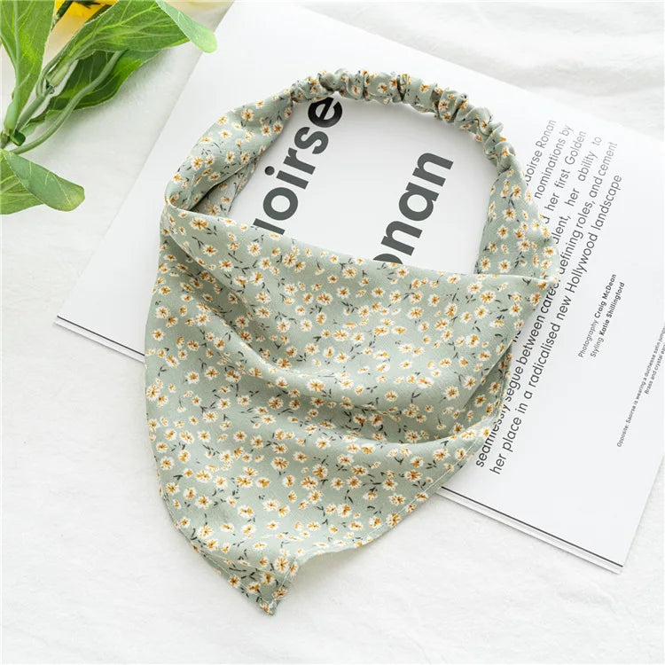 Summer Vintage Print Flower Beach Bandana Hair Scarf Fashion Elastic Rubber Headbands for Women Girl Hair Accessories