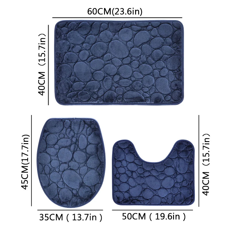 Solid Color Microfiber Bathroom Floor Mat Set Water Absorbing Non Slip Stone