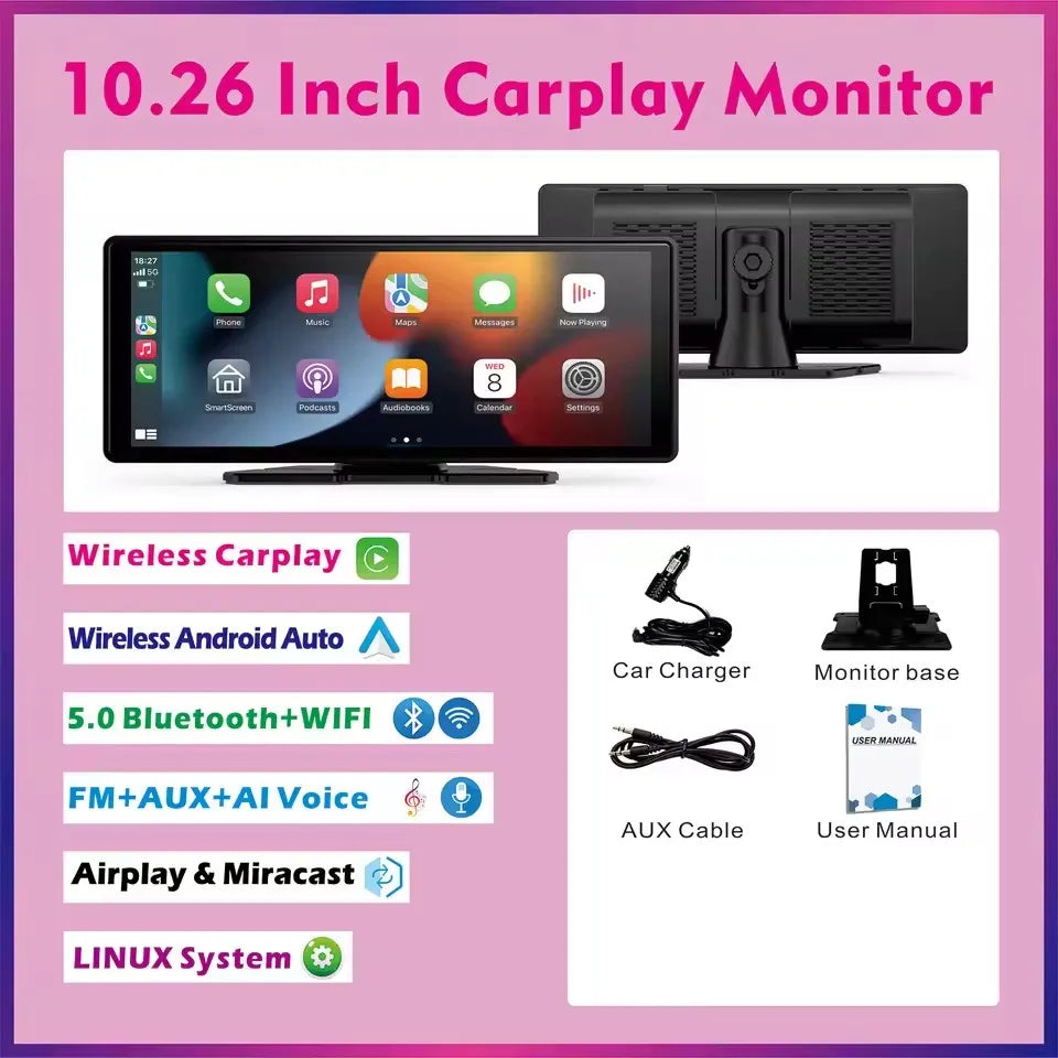 Wireless CarPlay And Android Auto Display For Vehicles