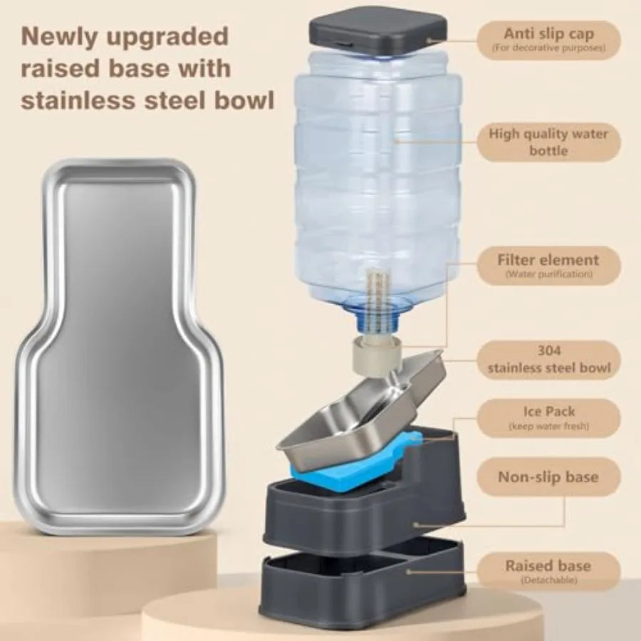 2.2 Gallon Pet Automatic Dog Water Dispenser Cat Gravity Waterer Feeder with Stainless Steel Bowl Large Capacity Puppy Feeding