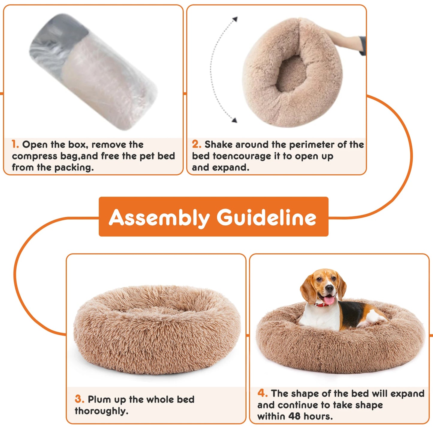 JHK Calming Dog Bed Washable Round Plush Faux Fur