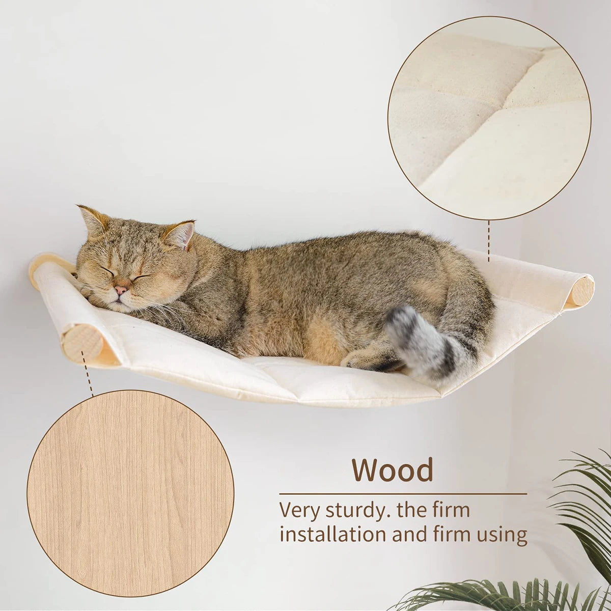 PETRAVEL CN Cat Wall Mounted Hammock Bed With Three Layer Wood And Sisal Shelves