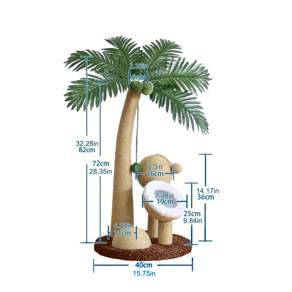 Coconut Tree Cat Scratching Post Interactive Claw Sharpener Sisal
