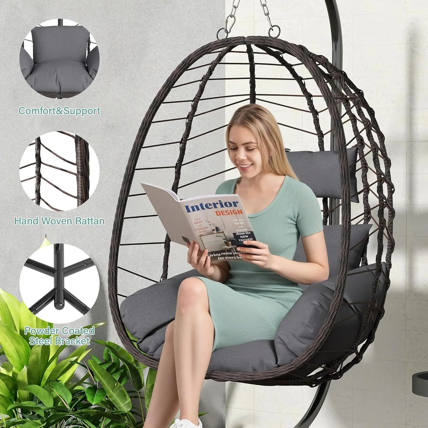 Egg Chair With Stand Outdoor Wicker Swing Chair Cushion