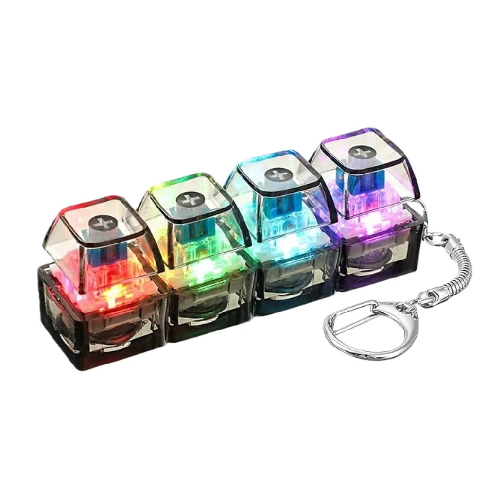 LED Keyboard Keychain Fidget Toys Crystal Clicker Sensory Toy for Stress Relief Keyboard Keychain Fidget Gadget for Adults Kid