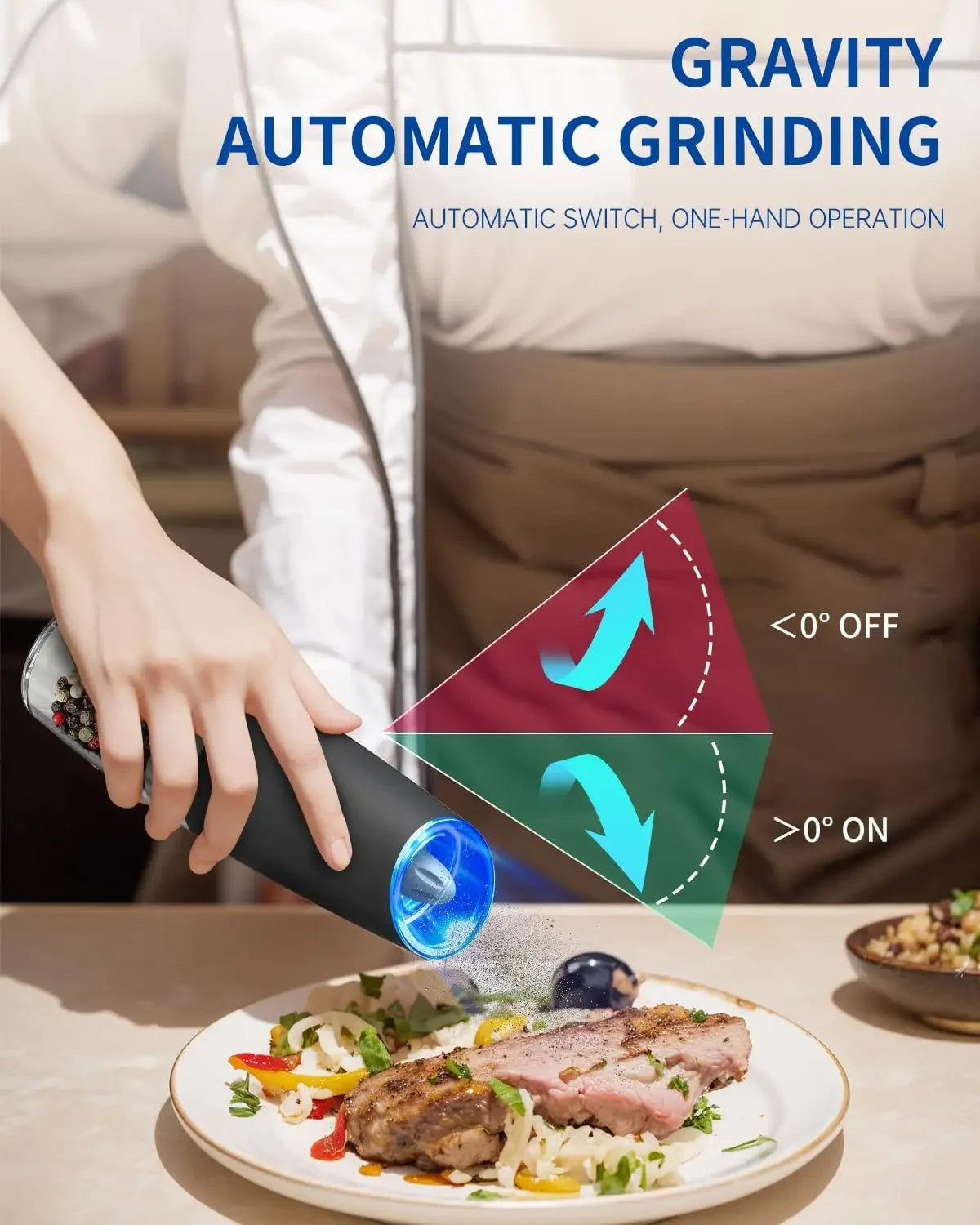 Gravity Electric Salt and Pepper Grinder Set Battery Operated With LED Light