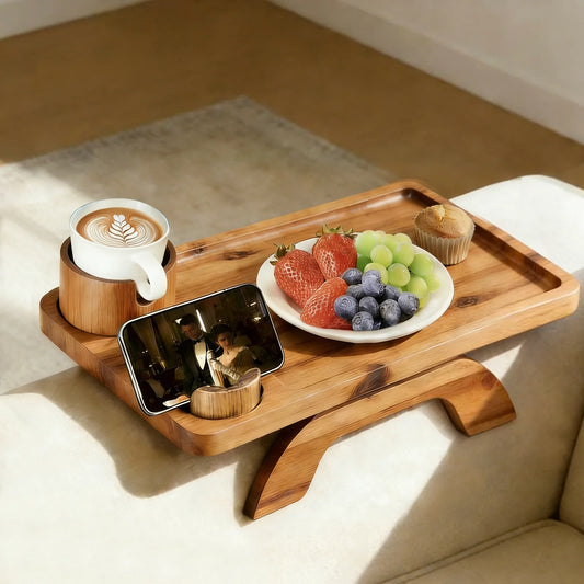 JHK Foldable 3 In 1 Clip Sofa Armrest Tray with 360° Rotating Phone Holde Couch Cup Holder Tray Anti-Slip Couch Arm Table for Drink Snacks