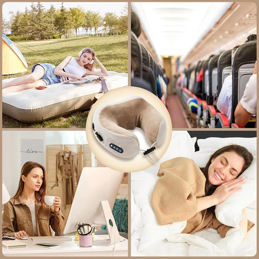 Rechargeable U-Shaped Neck Massage Pillow Perfect for Travel, Car, Office & Home Use Ideal Christmas Gift