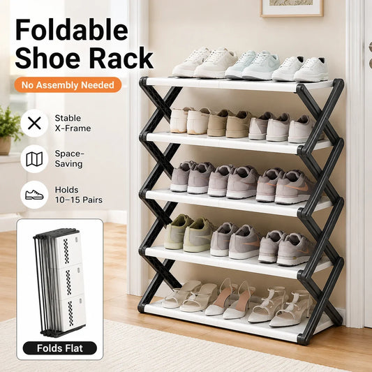 Joybos Foldable Shoe Rack With X Frame And PP Shelves No Assembly Required