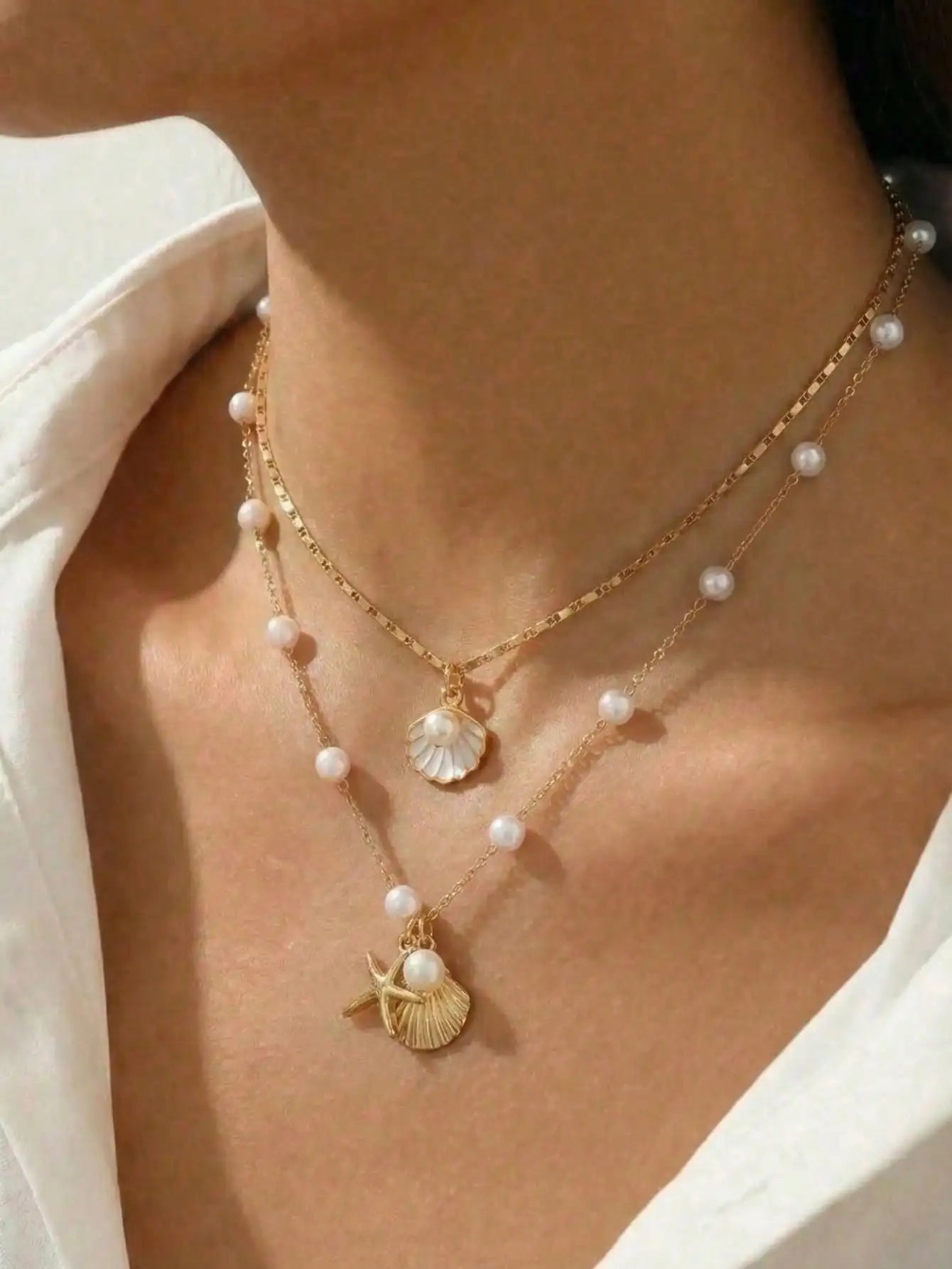 Bohemian Starfish Pearl Pendant Necklace For Beach Vacation Travel