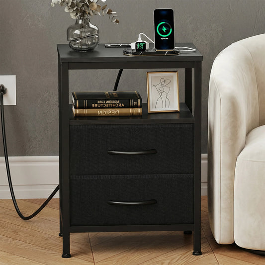 Modern Metal Nightstand with Charging Station