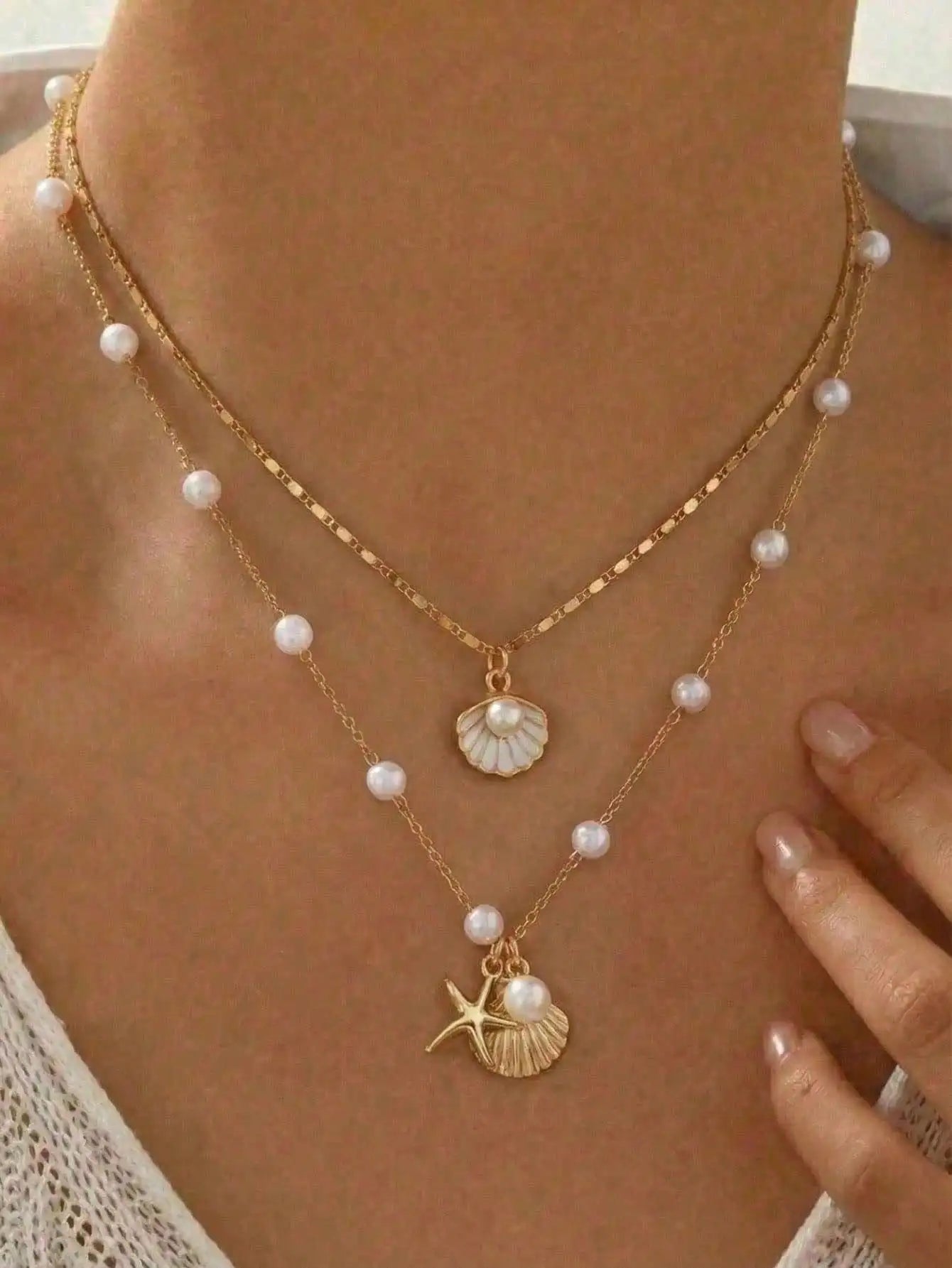 Bohemian Starfish Pearl Pendant Necklace For Beach Vacation Travel