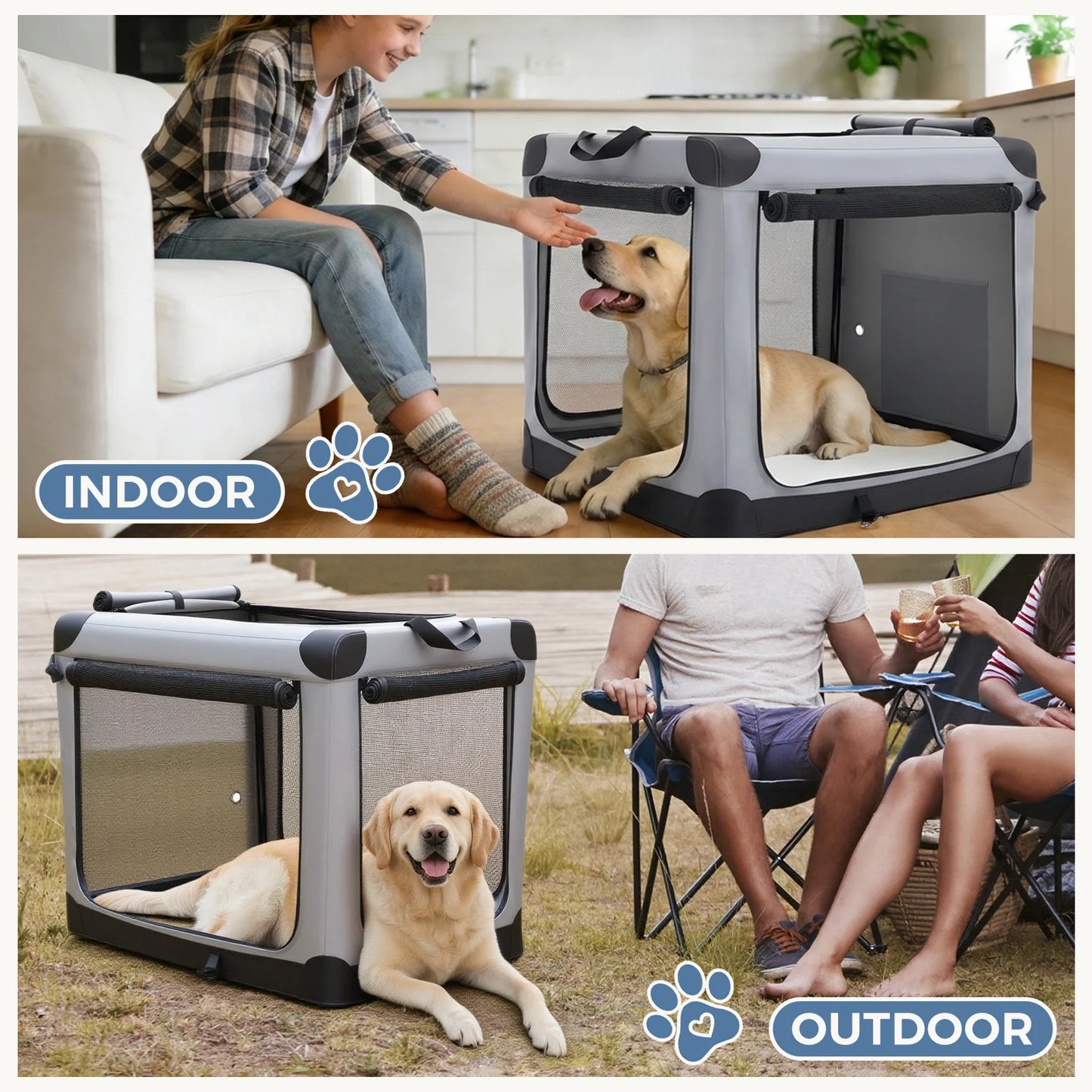 JHK Foldable Soft Dog Crate Portable Kennel With 3 Doors Indoor