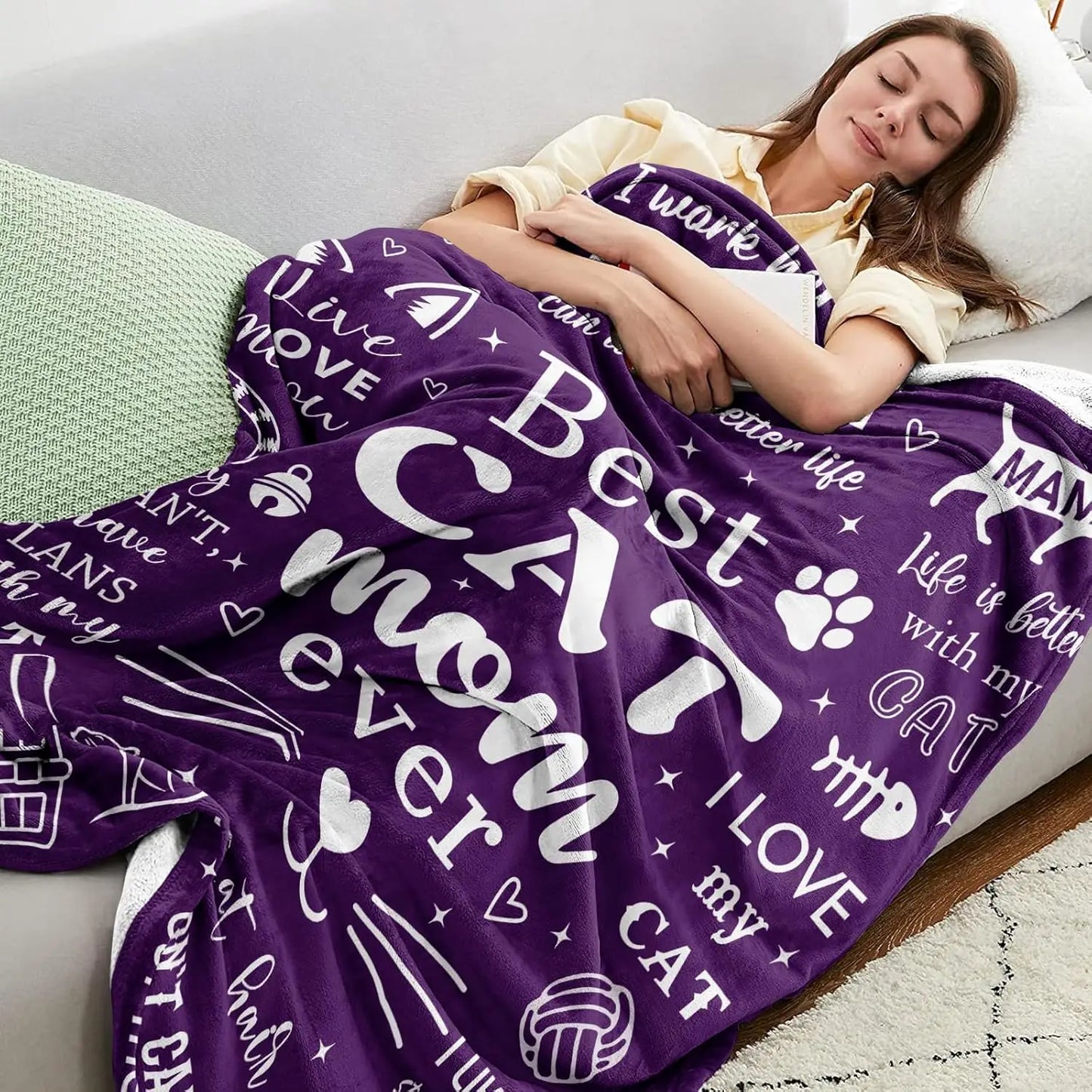 Cat Mom Blanket Gift For Cat Lovers Women Birthday Christmas