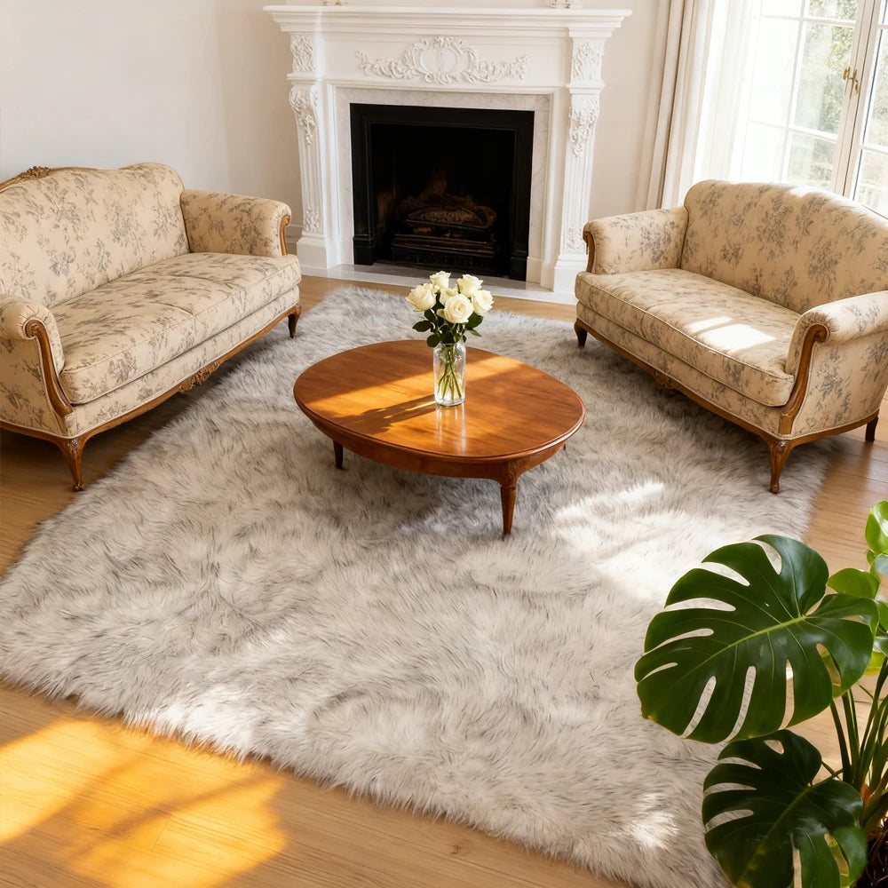 Fluffy Faux Fur Rug For Living Room And Bedroom Washable