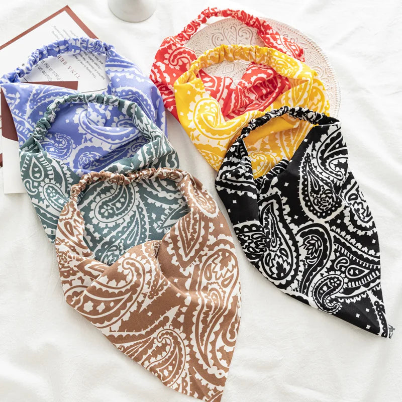 Summer Vintage Print Flower Beach Bandana Hair Scarf Fashion Elastic Rubber Headbands for Women Girl Hair Accessories