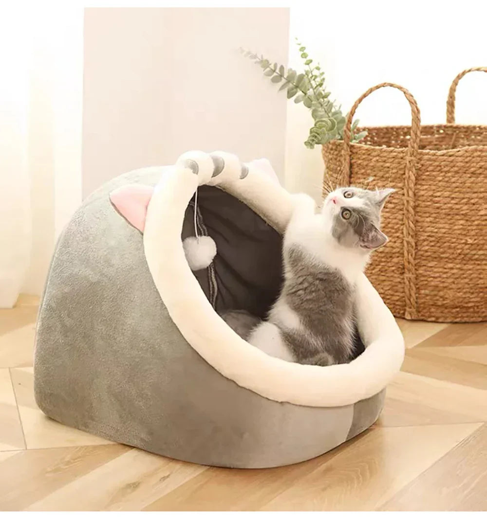 Cozy Cave Cat Bed With Soft Foldable Cushion Machine Washable