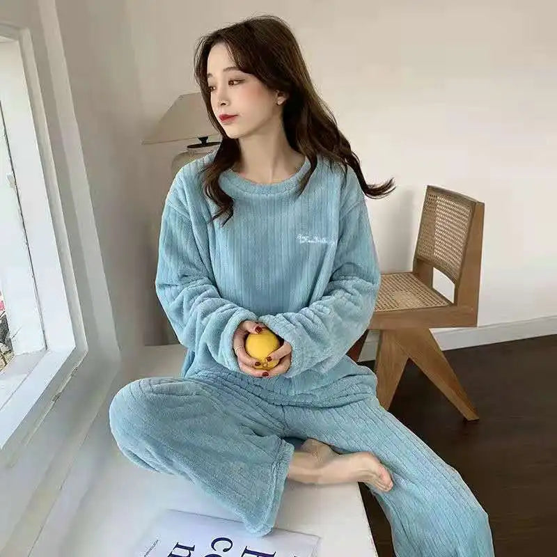 Winter Women's Pajama Set Coral Velvet Padded Homewear
