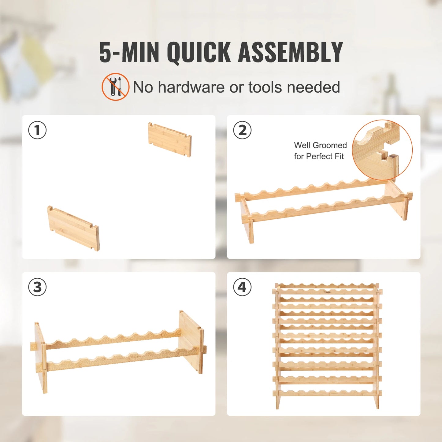 SucceBuy Bamboo Wine Rack Stackable Free Standing Display Shelves