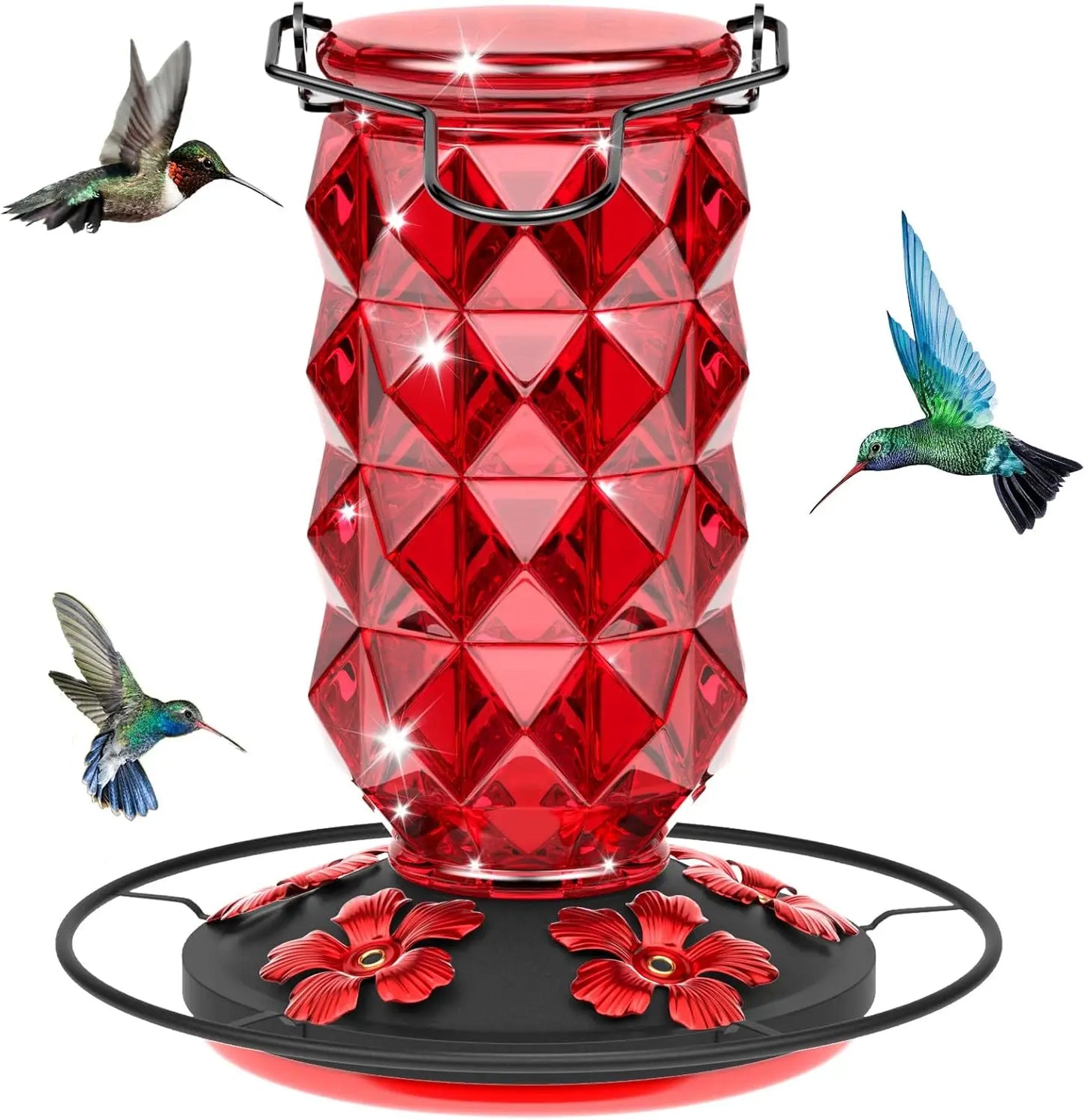 Glass Hummingbird Feeders for Outdoors Hanging, 25Oz Bird Nectar Feeder with Perch & 5 Flower Feeding Ports Leak Proof Hanging f