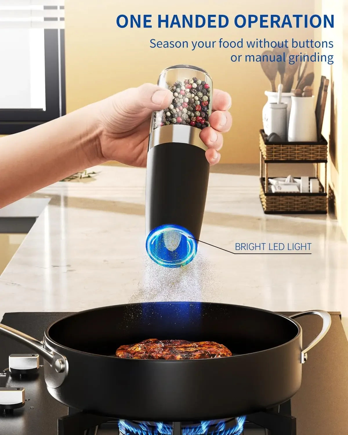 Gravity Electric Salt and Pepper Grinder Set Battery Operated With LED Light