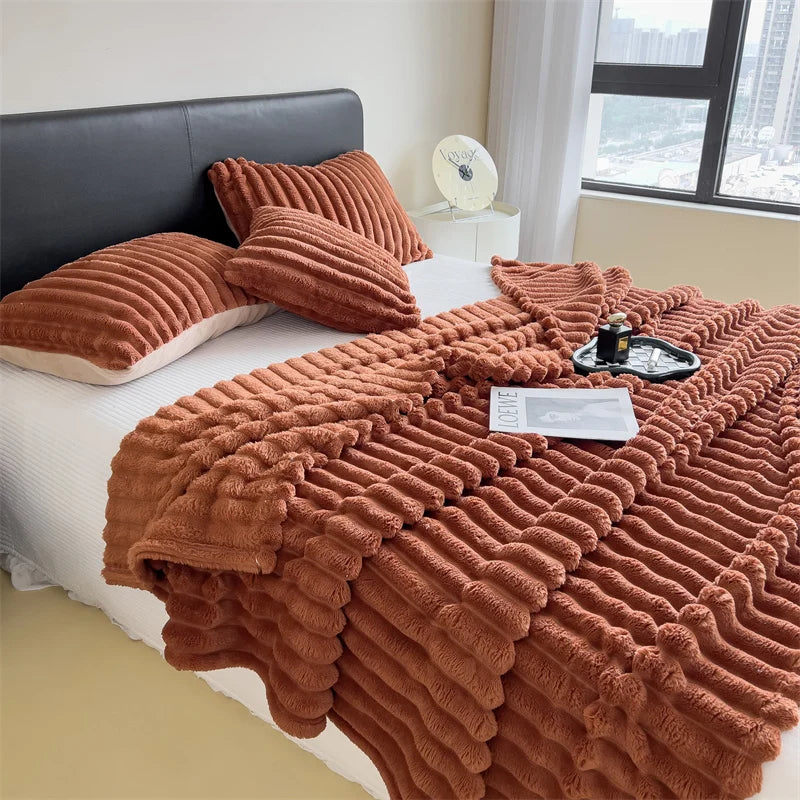 Striped Thickened Coral Fleece Multifunctional Blanket