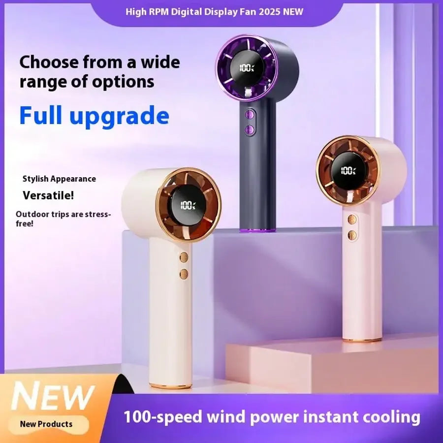 Portable Handheld Mini Fan With Digital Display USB Rechargeable