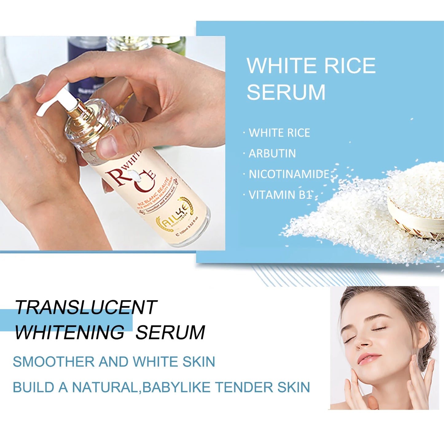 AILKE Face And Body Whitening Serum, Hydration Moisturizing, Dark Spots Remover, Skin Glowing, Even Skin Tone, 100ML/3.52 OZ