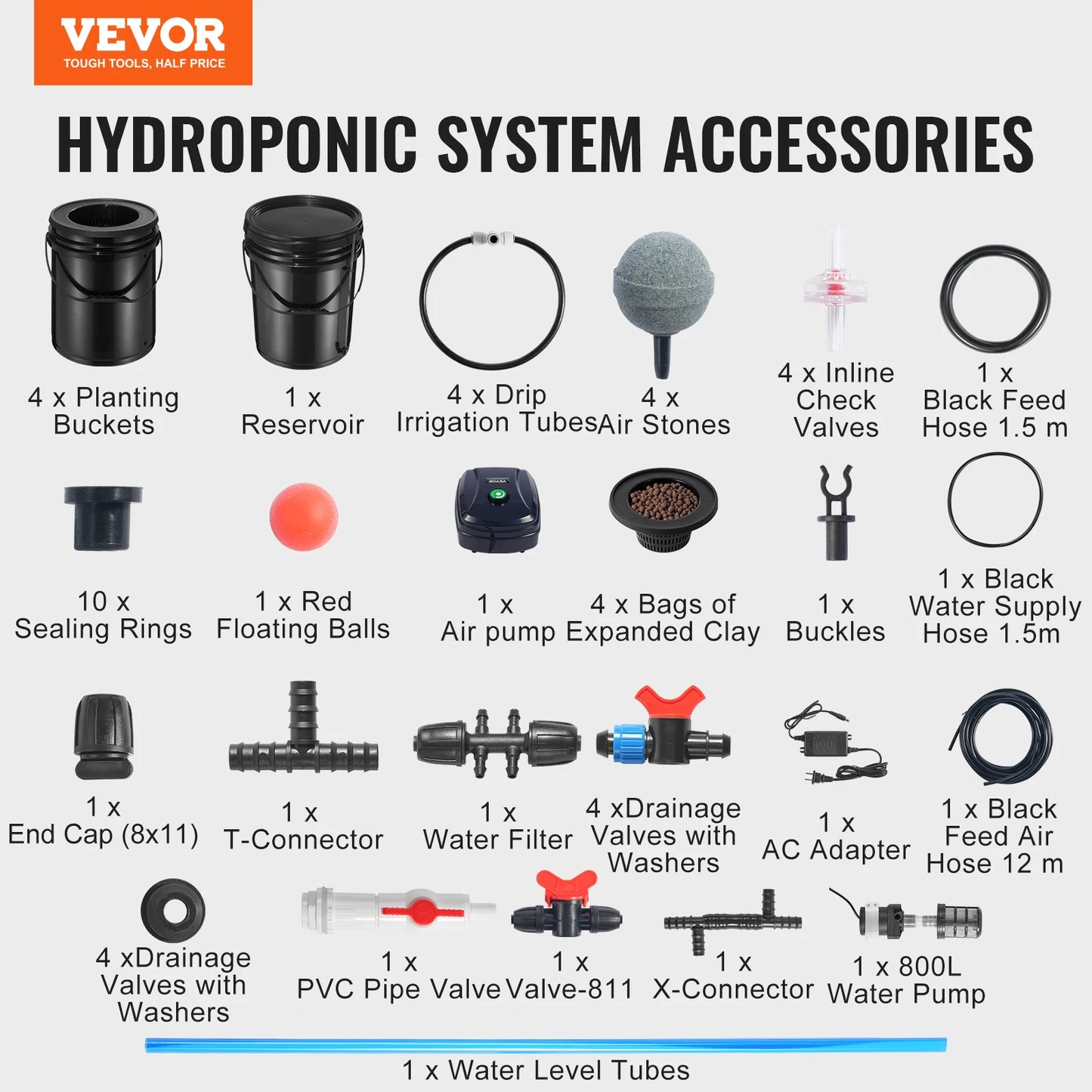 DWC Hydroponics Grow System With Top Drip Kit 4 Buckets