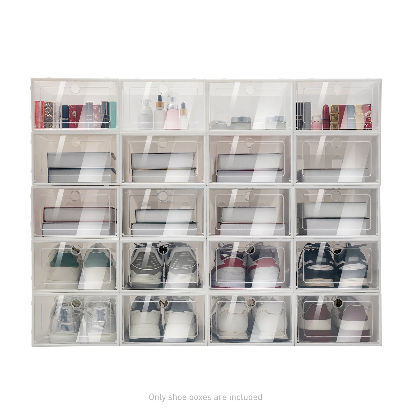 Foldable Flip Shoe Box Set Clear Plastic Stackable Storage Organizer