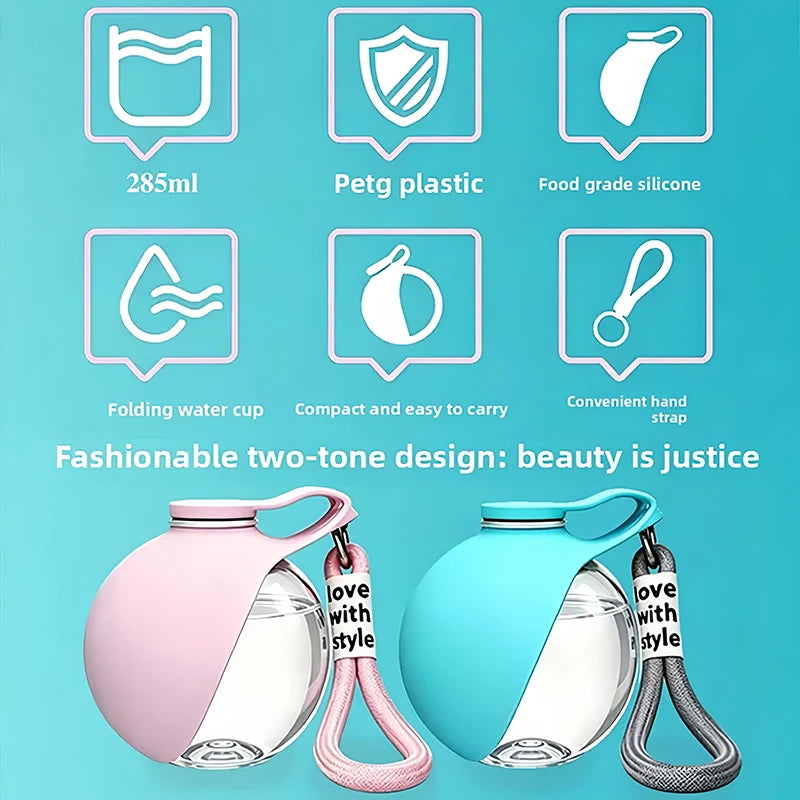 Pet Dog Water Bottle with Collapsible Silicone Bowl, 285Ml Leak-Proof Travel Cup for Dogs Cats, Suitable for Outdoor Activities